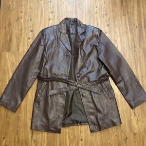 Genuine leather brown coat with belt - vintage